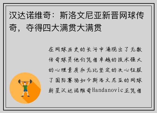 汉达诺维奇：斯洛文尼亚新晋网球传奇，夺得四大满贯大满贯